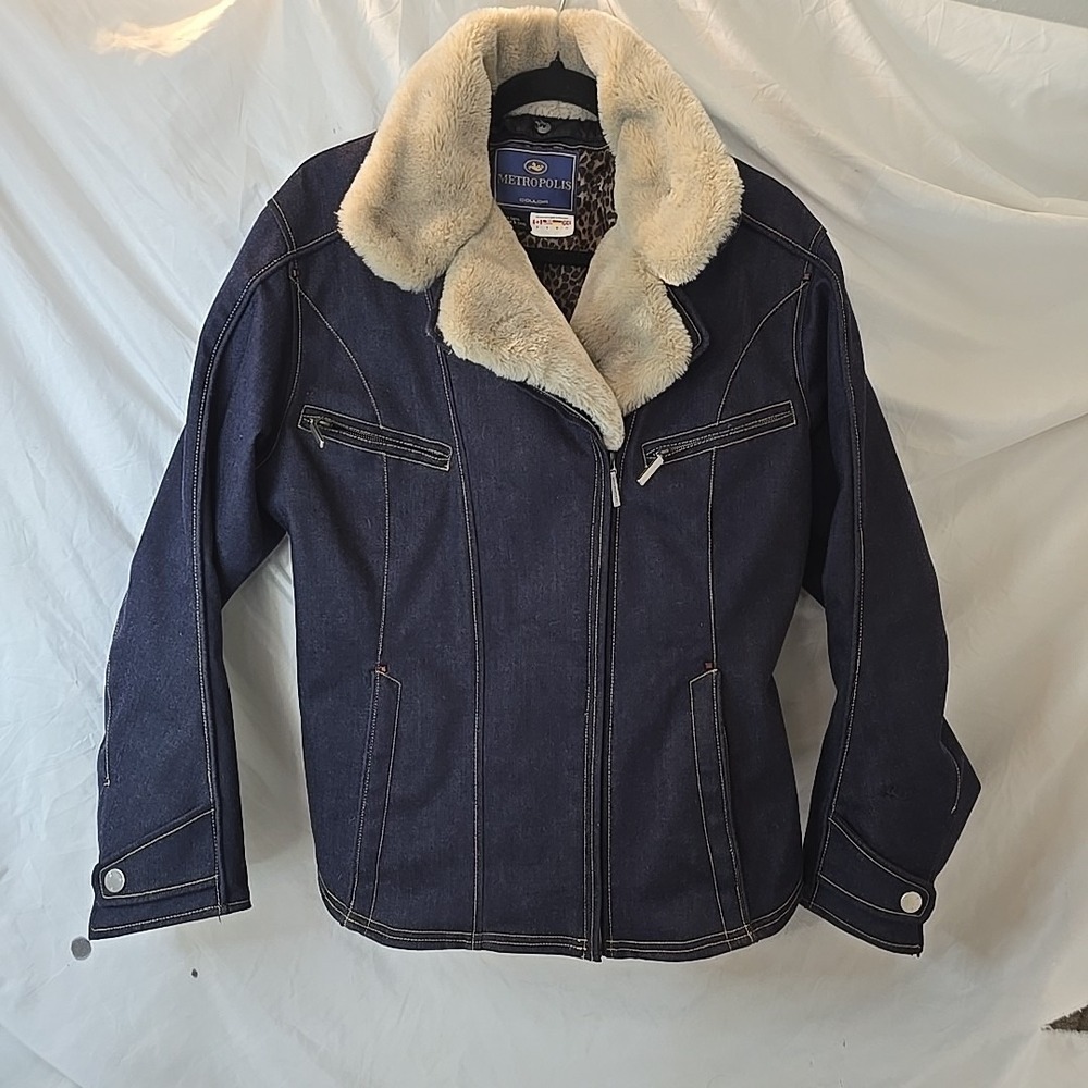 Metropolis By Couloir Moto Denim Jacket W/Detachable Faux‎ Fur Collar Y2K 90s 8